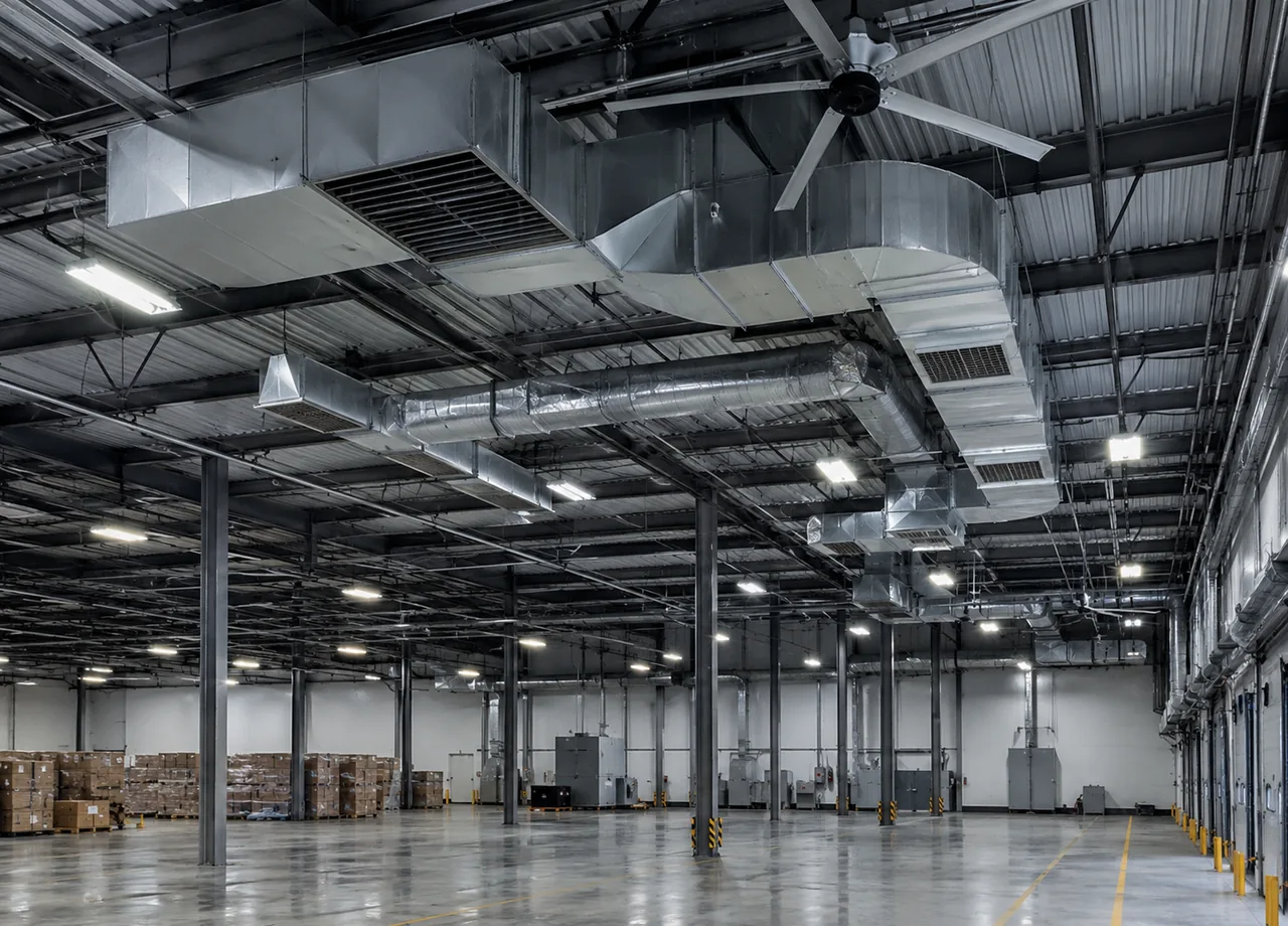 Commercial HVAC in Long Beach - NY with a technician inspecting rooftop units above a storefront