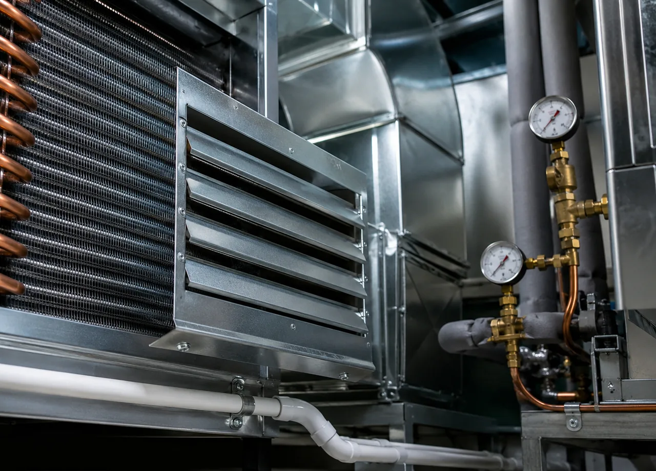 Commercial HVAC in Huntington - NY with a technician adjusting controls inside a retail mechanical room